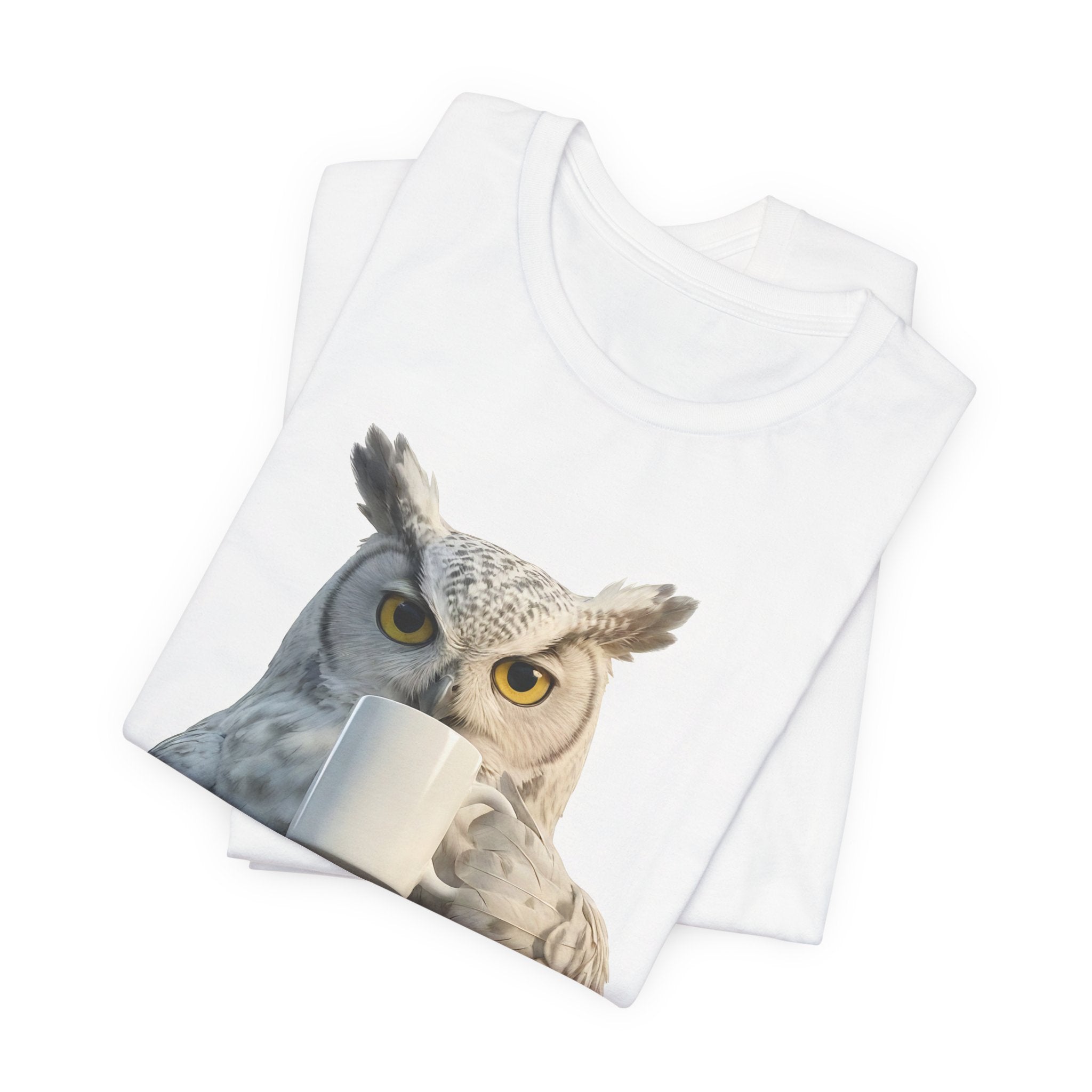 Owl 'Powered by Wisdom' Tee — Coffee-Loving Owl Graphic T-Shirt