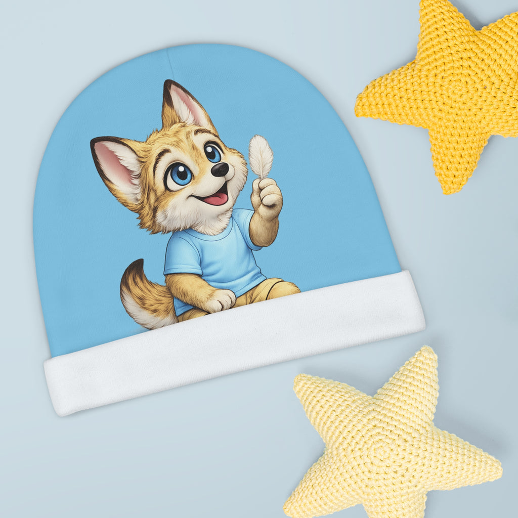 Cute Baby Beanie with Cody Coyote Puppy – Blue Infant Hat