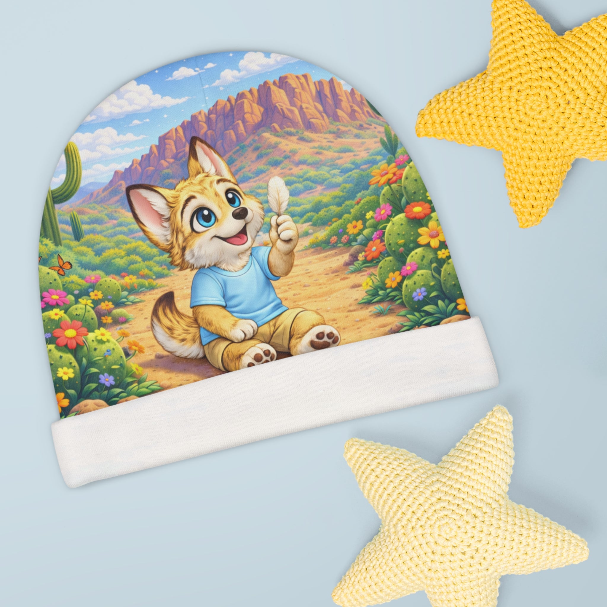 Coyote Story Baby Beanie — Cute Puppy All-Over-Print Infant Hat