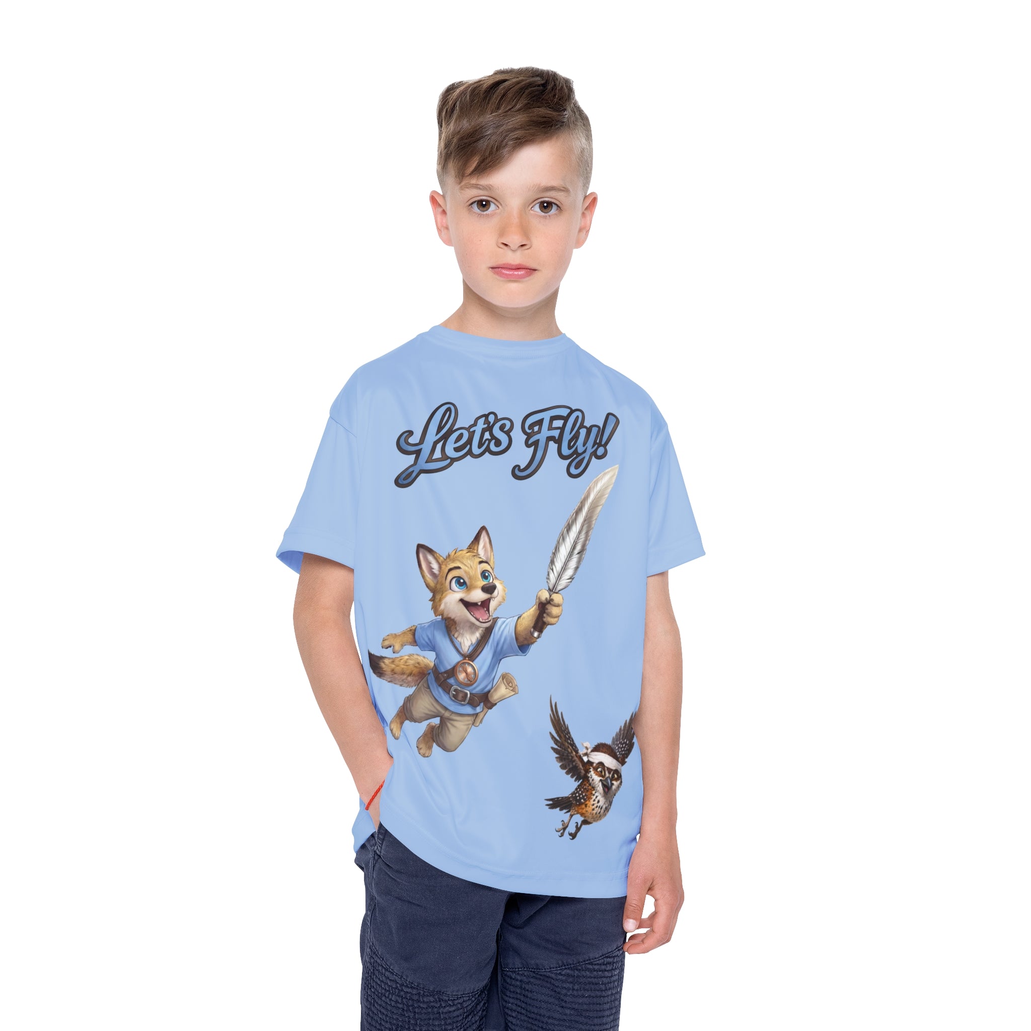 Kids Jersey — "Let's Fly!"  Cody Coyote & Ren Sports Tee