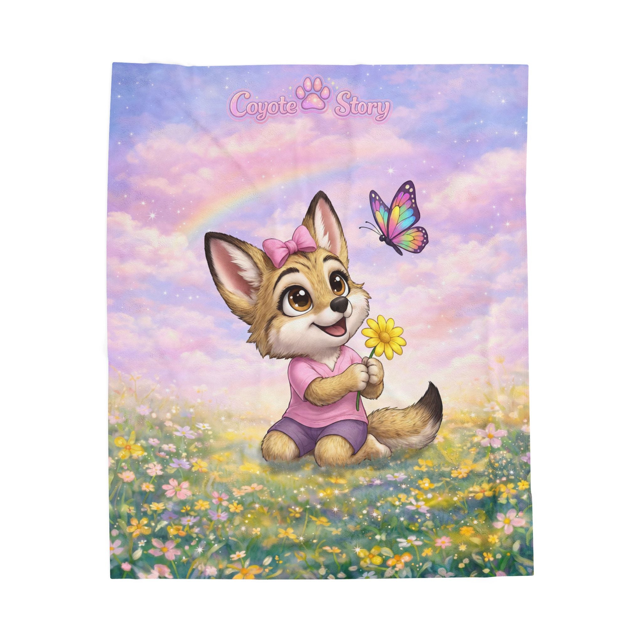 Cute Coyote Baby Plush Blanket – 'Coyote Strong' Rainbow Nursery Throw