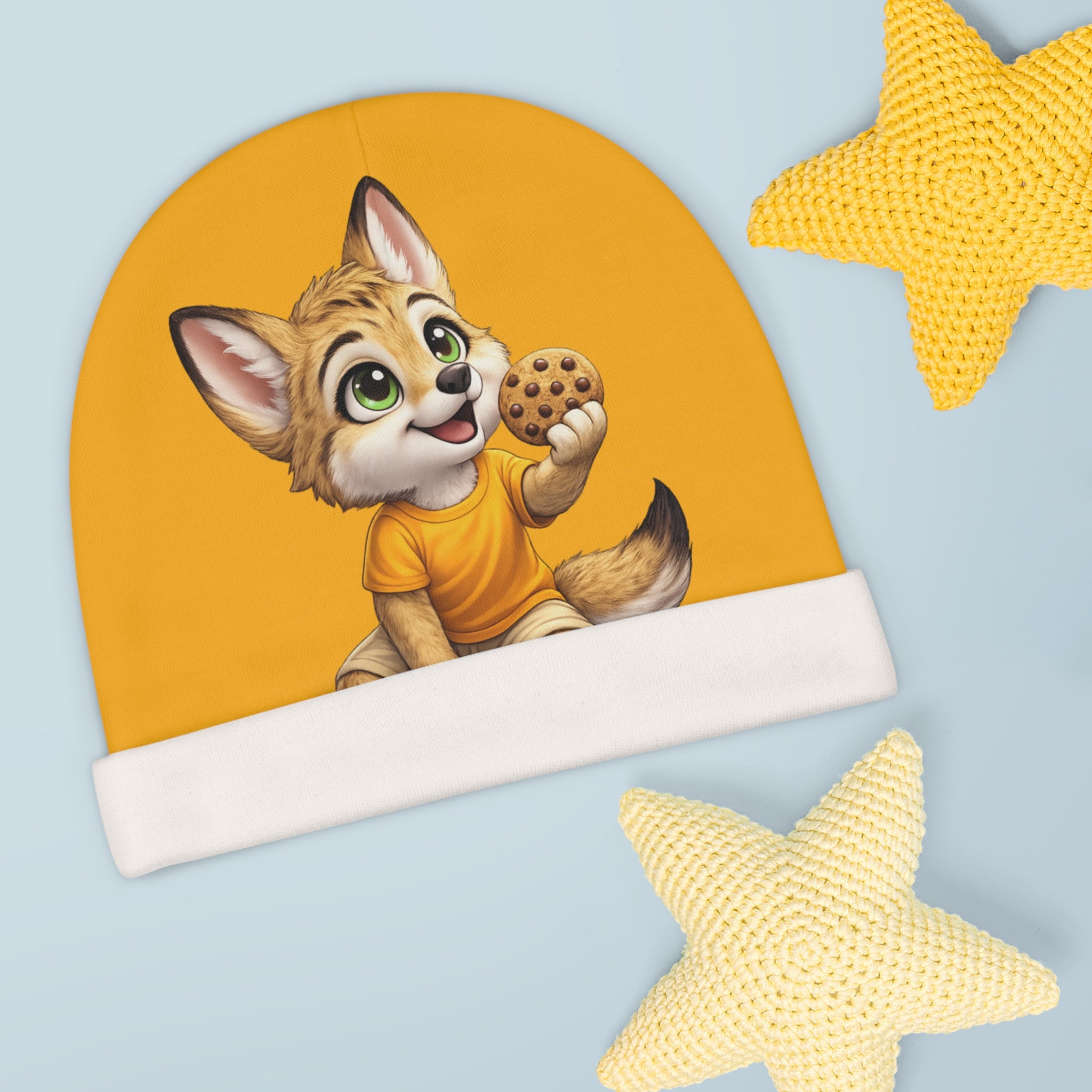 Baby Beanie — Tuwi, a cute coyote puppy with Cookie Graphic