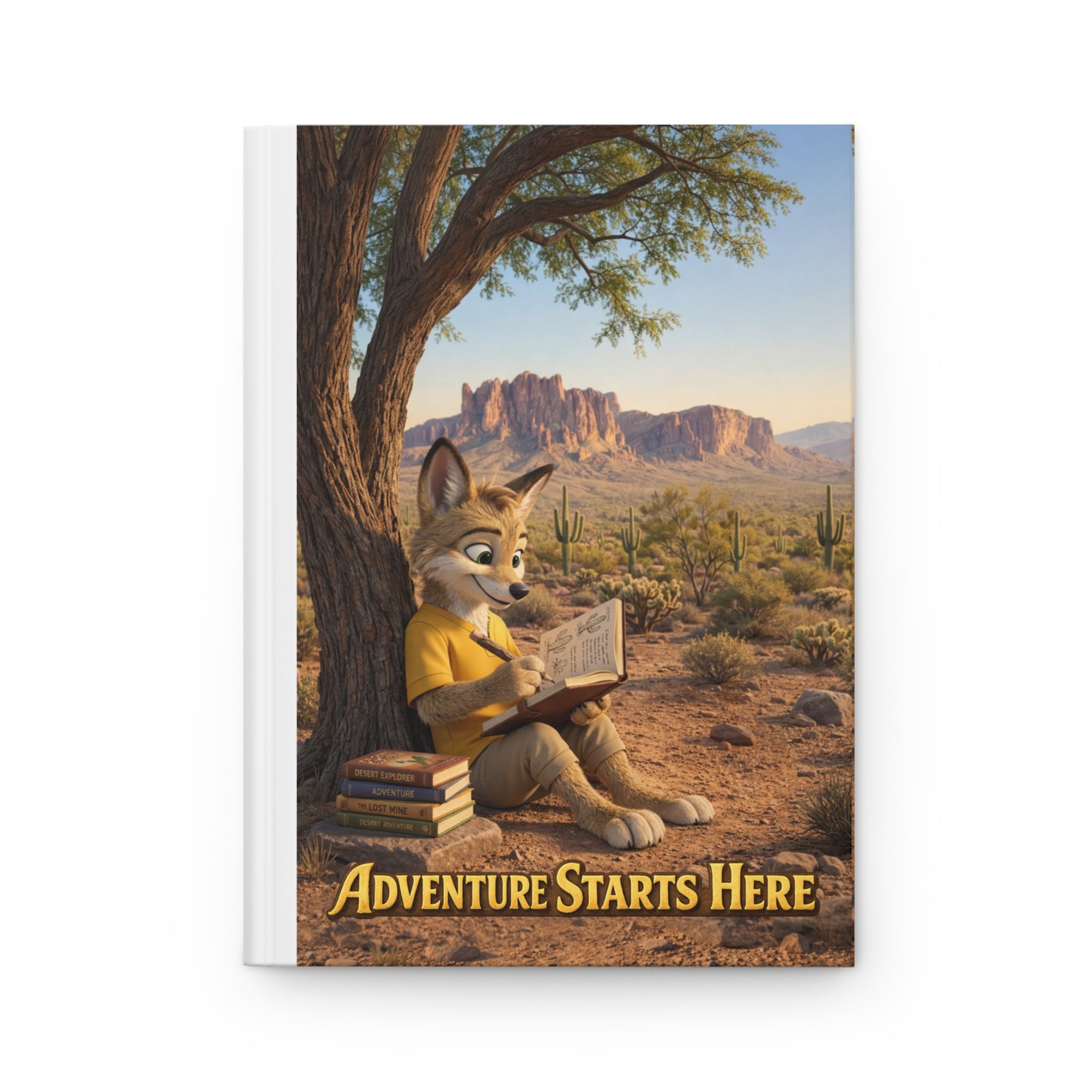 Adventure Starts Here. A Coyote Story Hardcover Journal — Inspirational Desert Explorer Notebook