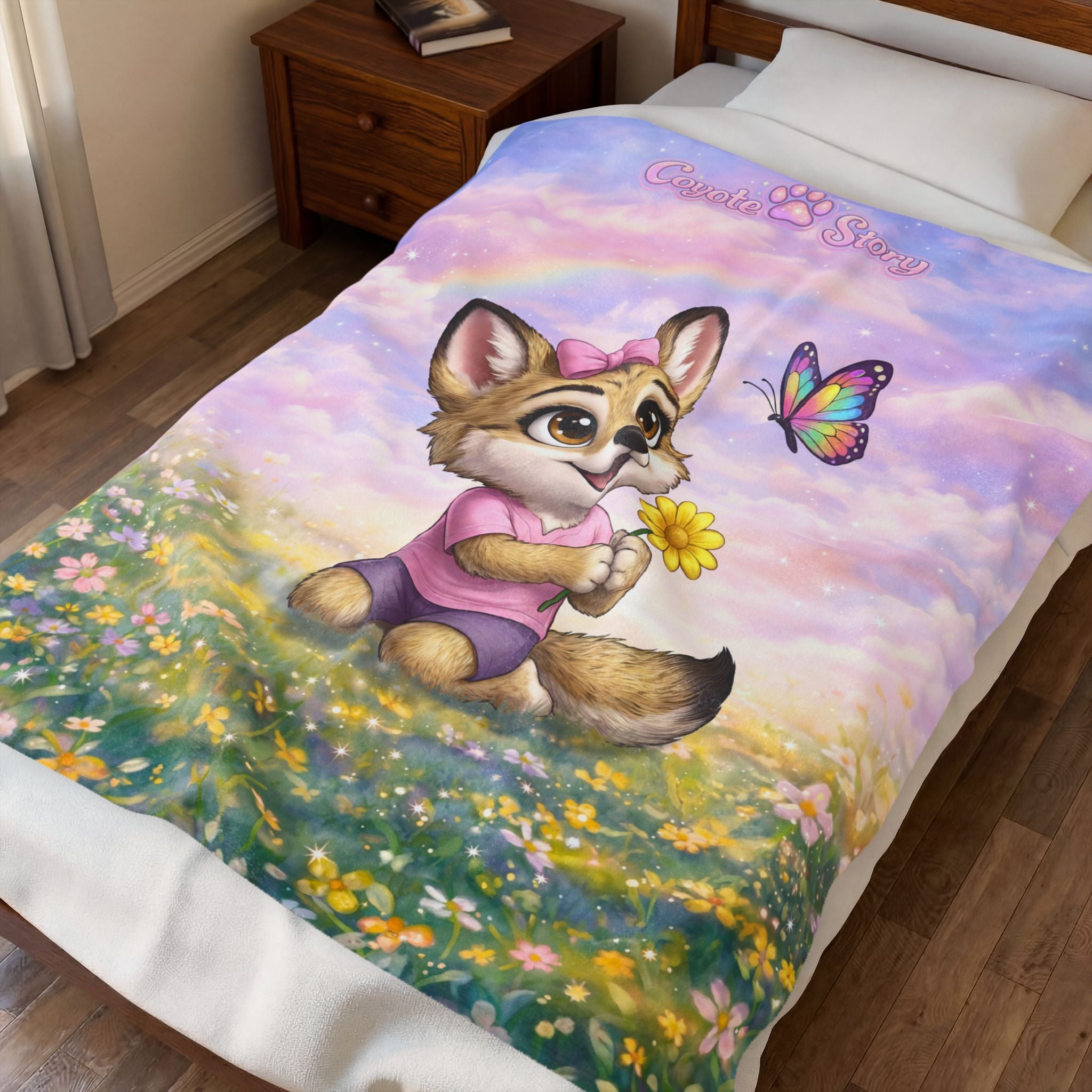 Cute Coyote Baby Plush Blanket – 'Coyote Strong' Rainbow Nursery Throw